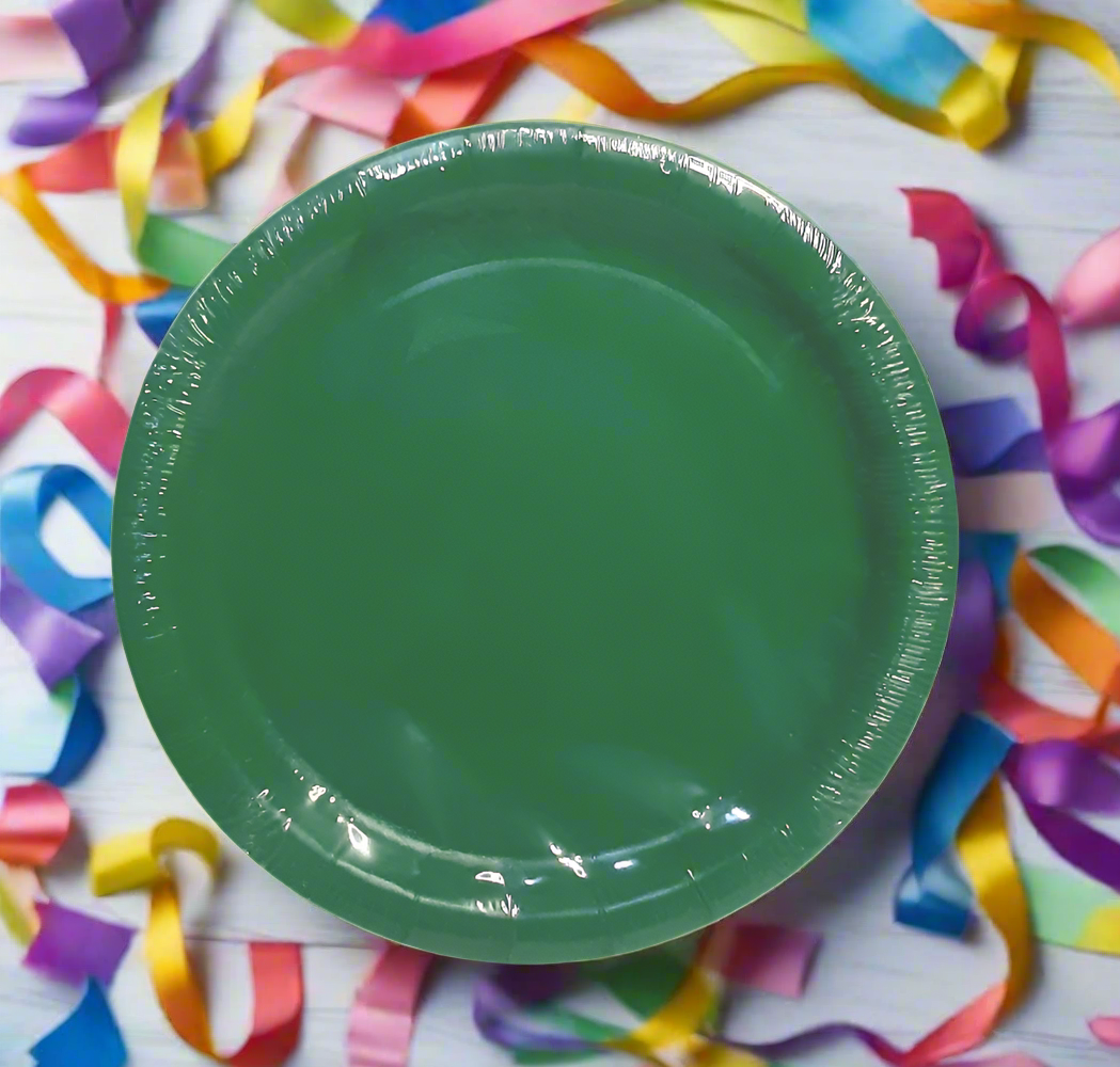 Green Party Paper Plates, 9 Inch Round, Pack of 24 Disposable Party Plates, Cake Plates, Birthday Party Supplies