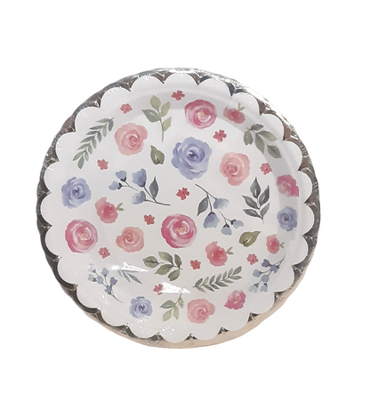 Roses Accent Paper Plates, 7 Inch Round, Pack of 10 Disposable Party Plates, Cake Plates, Birthday Party Supplies