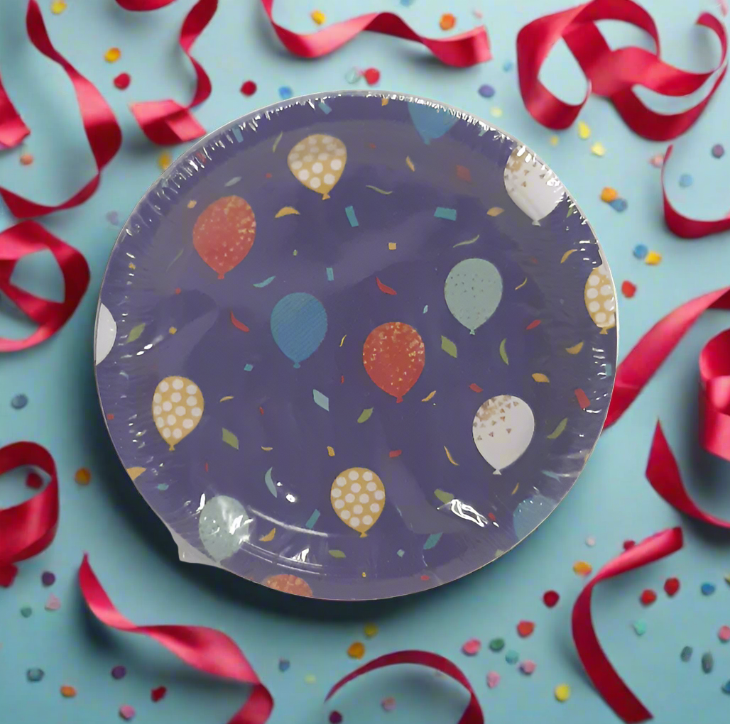 Balloons Accent Paper Plates, 7 Inch Round, Pack of 10 Disposable Party Plates, Cake Plates, Birthday Party Supplies