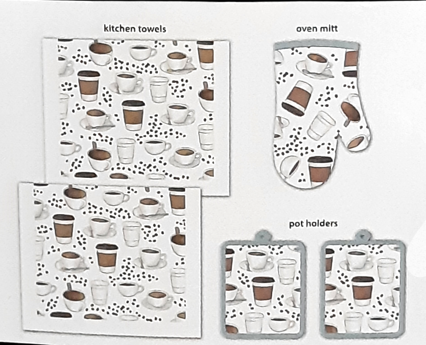 Mainstays 5-Piece Coffee Latte Images, Kitchen Towel, Oven Mitt & 2 Potholders Set