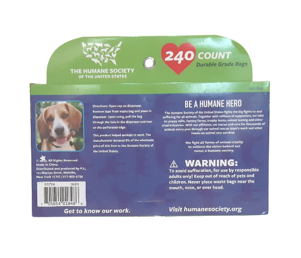 The Humane Society Heavy-Duty Poop Bags, Waste Bags, 240 count ( 16 Rolls of 15 bags each )