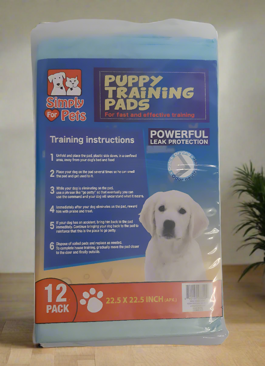 Puppy Training Pads, Leak Proof, Disposable Blue Plastic Backing Dog Pads, Pack of 12