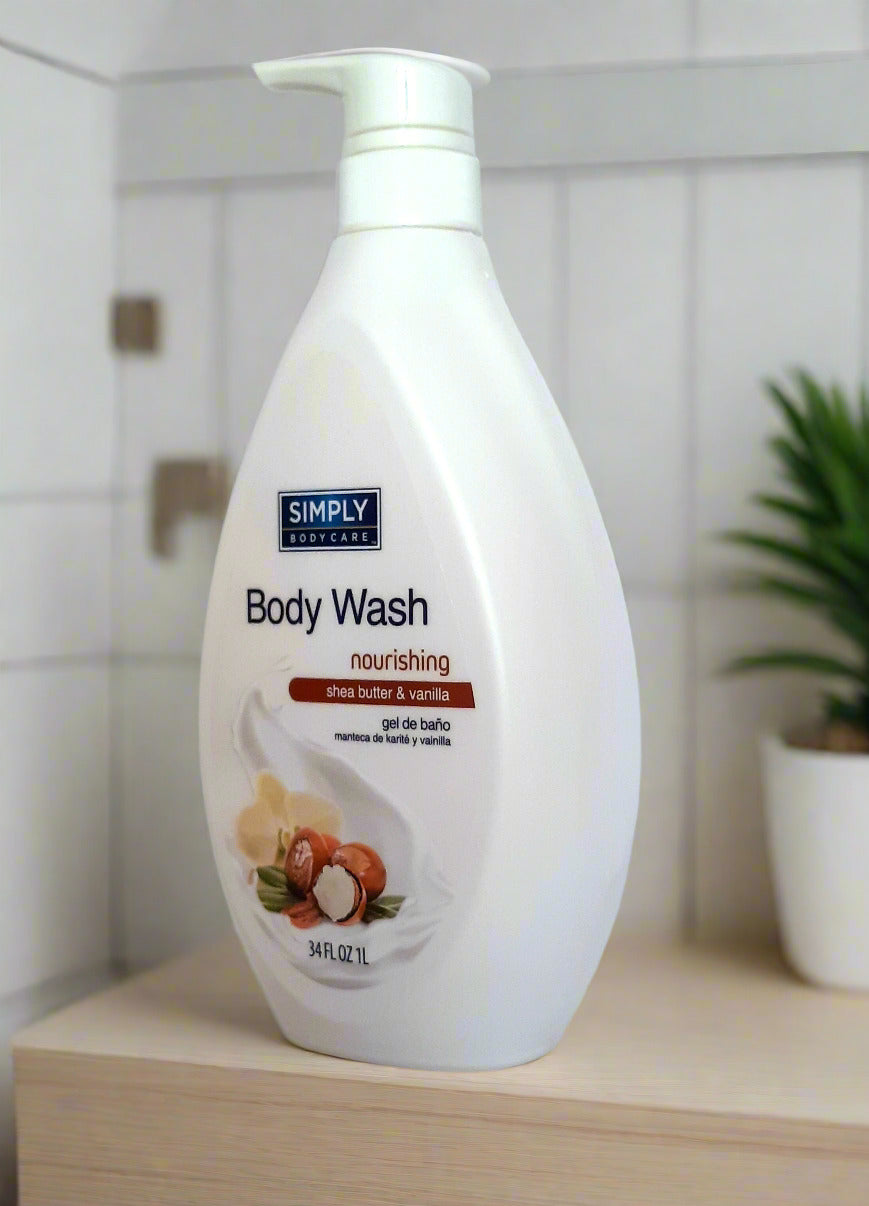 Simply Body Care Natural Body Wash for Men & Women, Liquid Bath Soap, Daily Use, Large Bottle 34oz