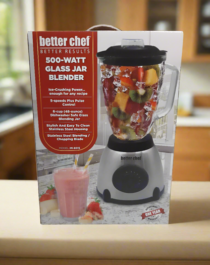 Blender with Glass Jar, 5 Speed and Pulse Control, 500 Watt, 48oz. ( 6 Cup ) Capacity, Easy to Clean