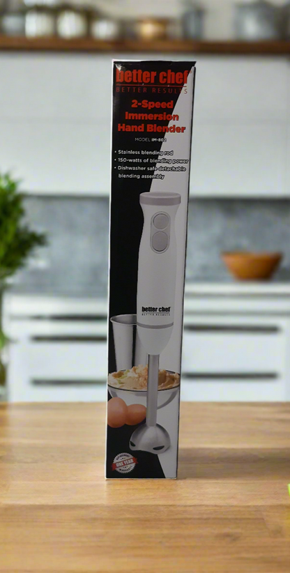 Better Chef 2-Speed 150-Watt Immersion Hand Blender, White and Grey