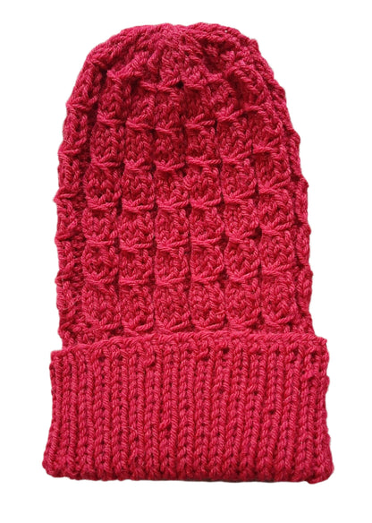 Handmade Knitted Slouchy Hat with Twists Design, Burgundy