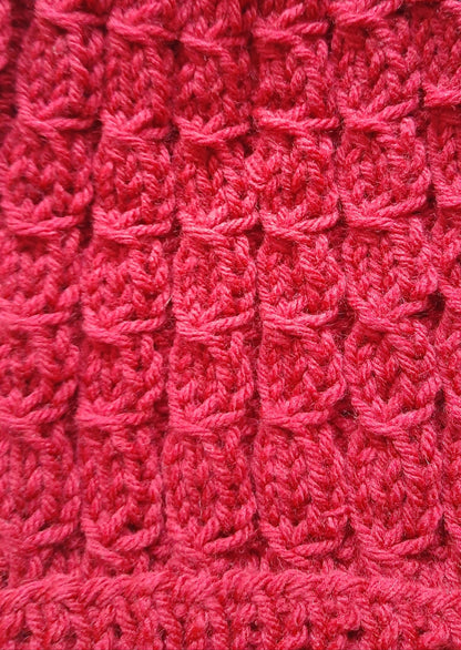 Handmade Knitted Slouchy Hat with Twists Design, Burgundy