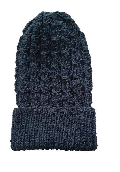 Handmade Knitted Slouchy Hat with Twists Design, Black