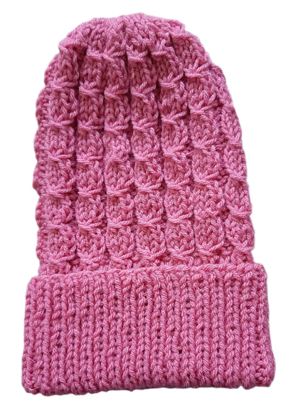 Handmade Knitted Slouchy Hat with Twists Design, Bubblegum Pink