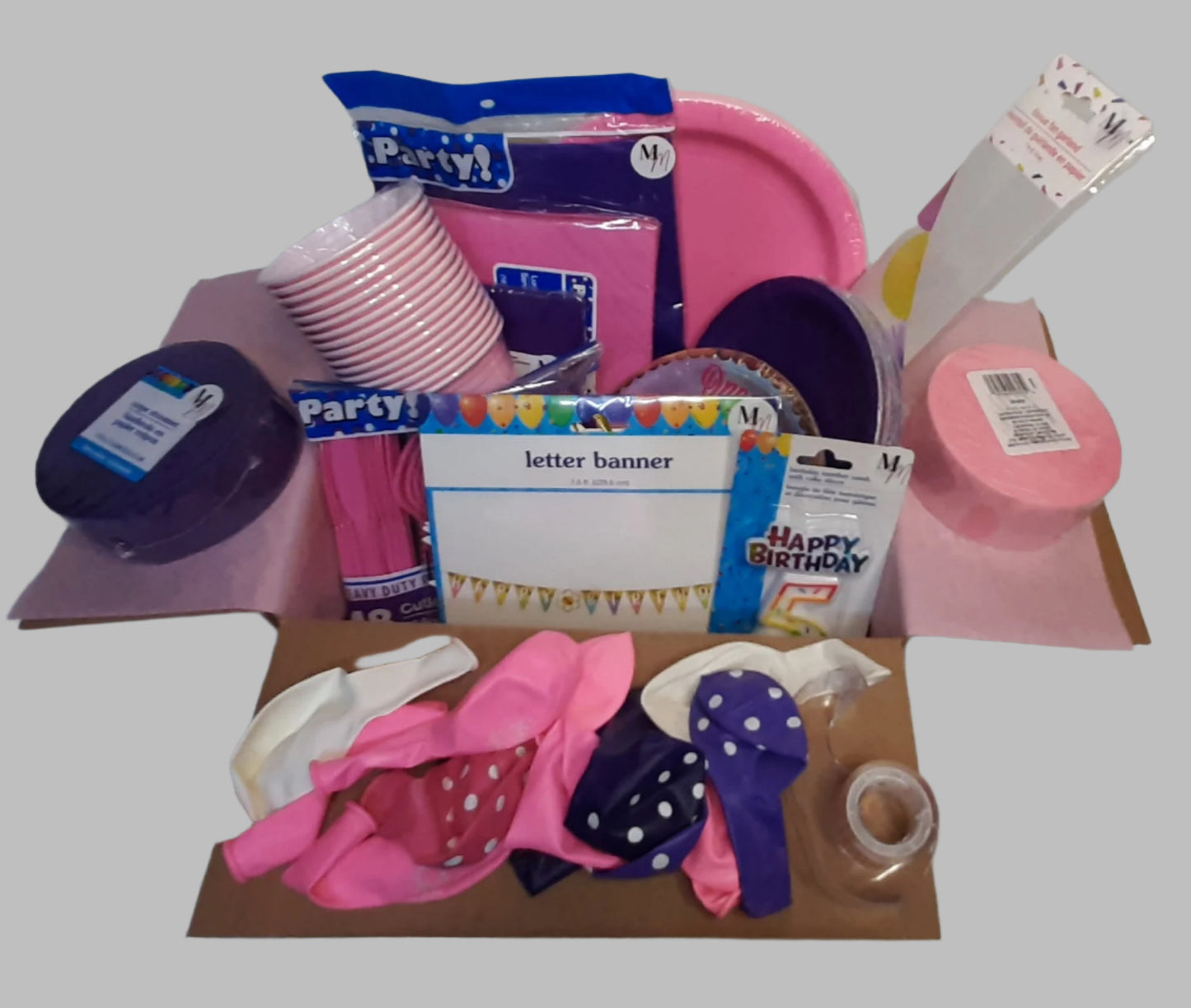 Pink & Purple Princess Birthday Party Set for 16 – Disposable Plates, Napkins, Cups & Decorations