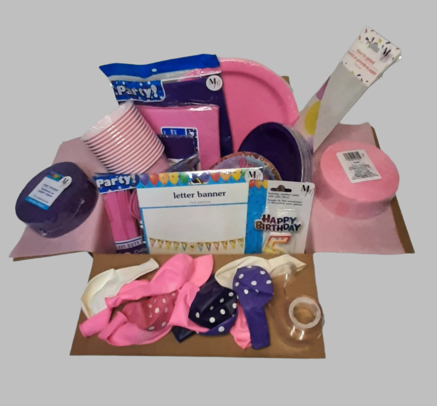 Pink & Purple Princess Birthday Party Set for 16 – Disposable Plates, Napkins, Cups & Decorations