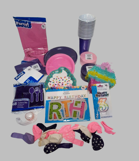 Pink & Purple Cupcake Birthday Party Set for 16 – Disposable Plates, Napkins, Cups & Decorations