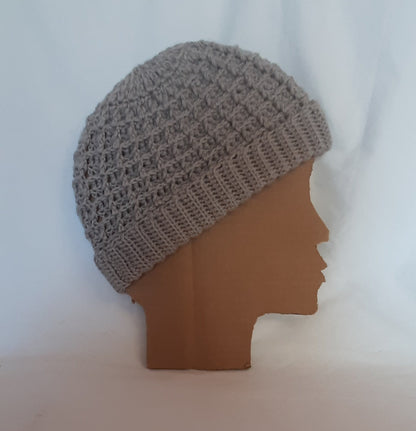 Handmade Crochet Hat for Men or Woman, Unisex Textured Crochet Hat in Light Grey