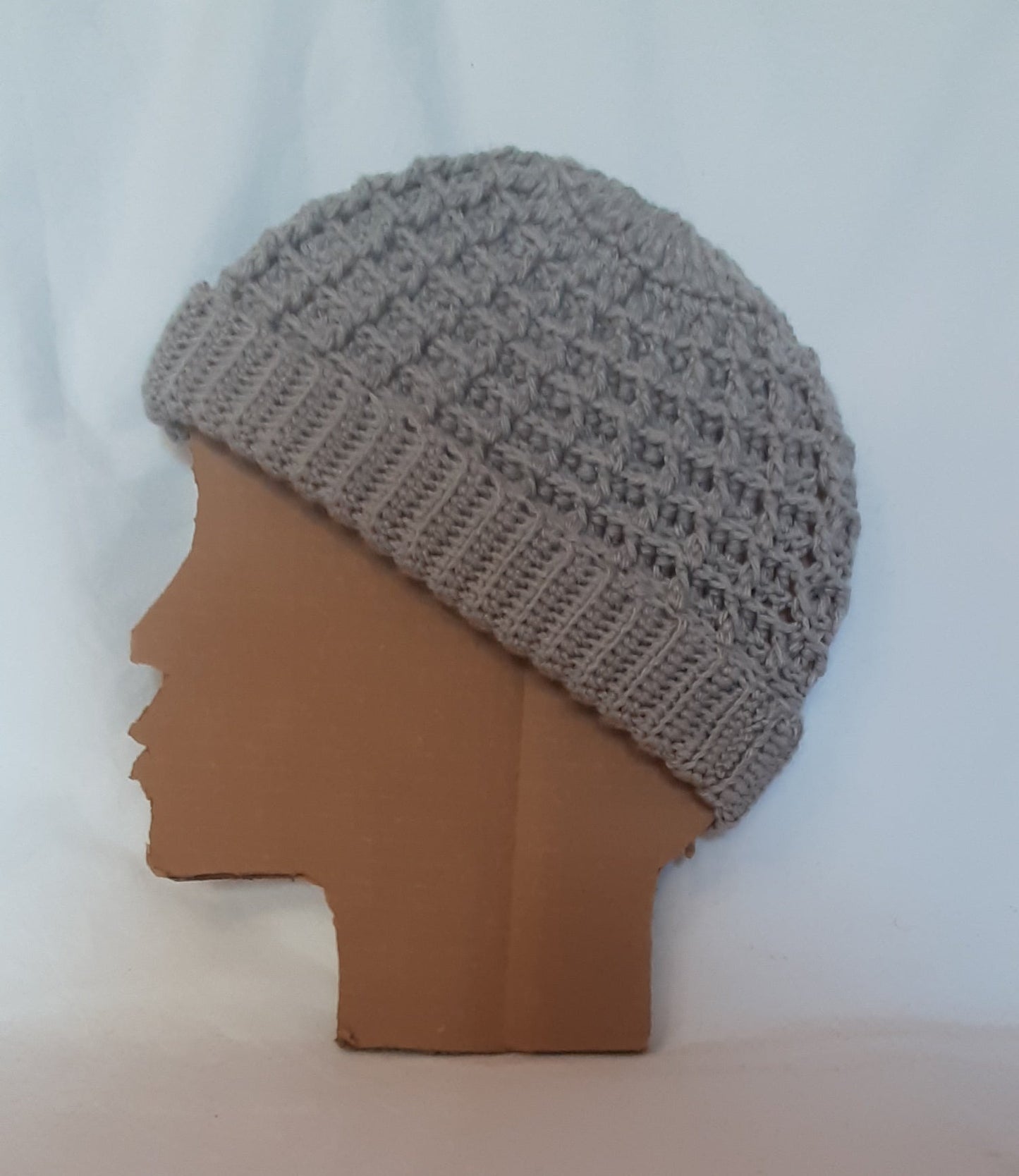 Handmade Crochet Hat for Men or Woman, Unisex Textured Crochet Hat in Light Grey