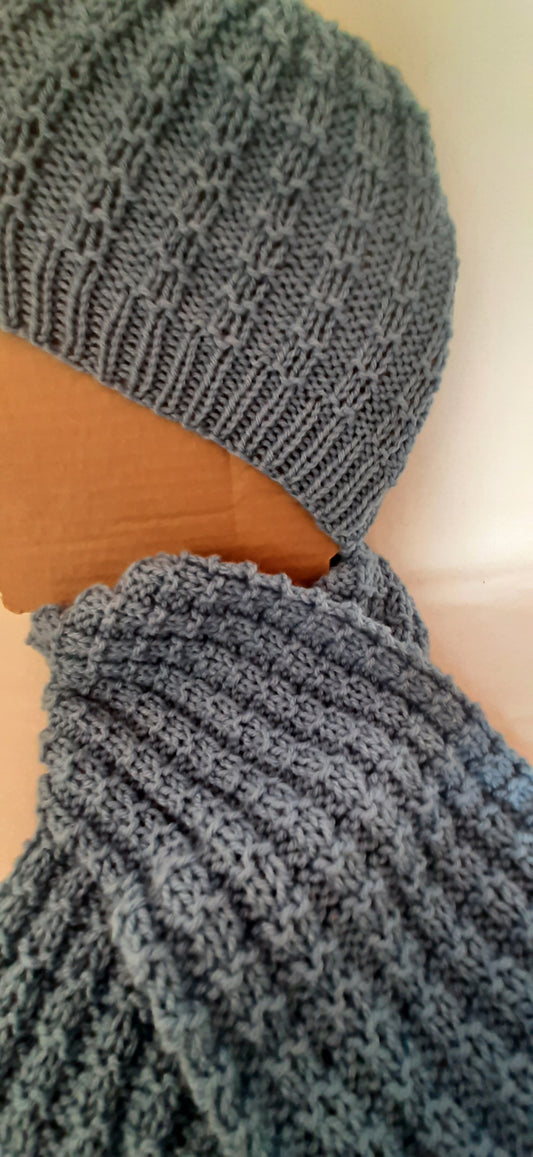 Handmade Knit Scarf and Hat set in Daffodil Blue, Unisex