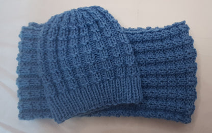 Handmade Knit Scarf and Hat set in Daffodil Blue, Unisex