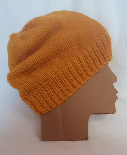 Slouchy Handmade Knit Hat, Mustard Yellow Hat, Unisex, Womans Hat, Mens Hat