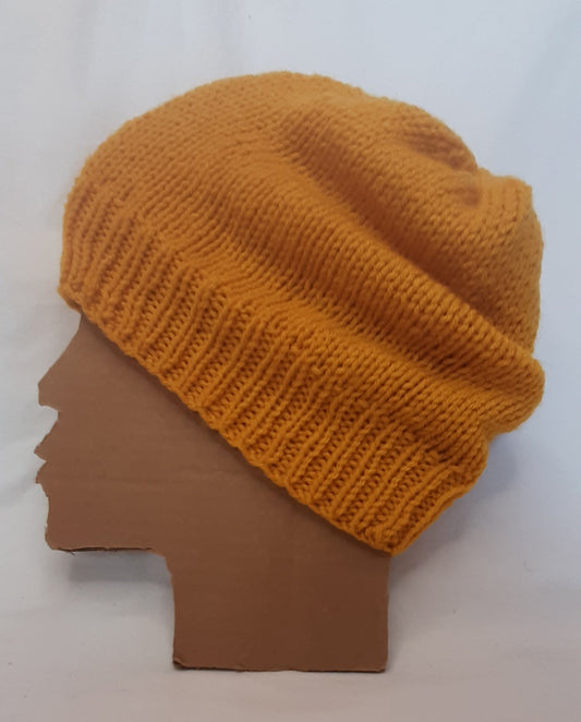 Slouchy Handmade Knit Hat, Mustard Yellow Hat, Unisex, Womans Hat, Mens Hat