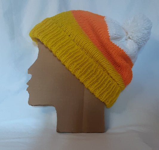 SALE! CandyCorn Knit Slouchy Hat, Orange, White and Yellow Hat, Halloween Hat