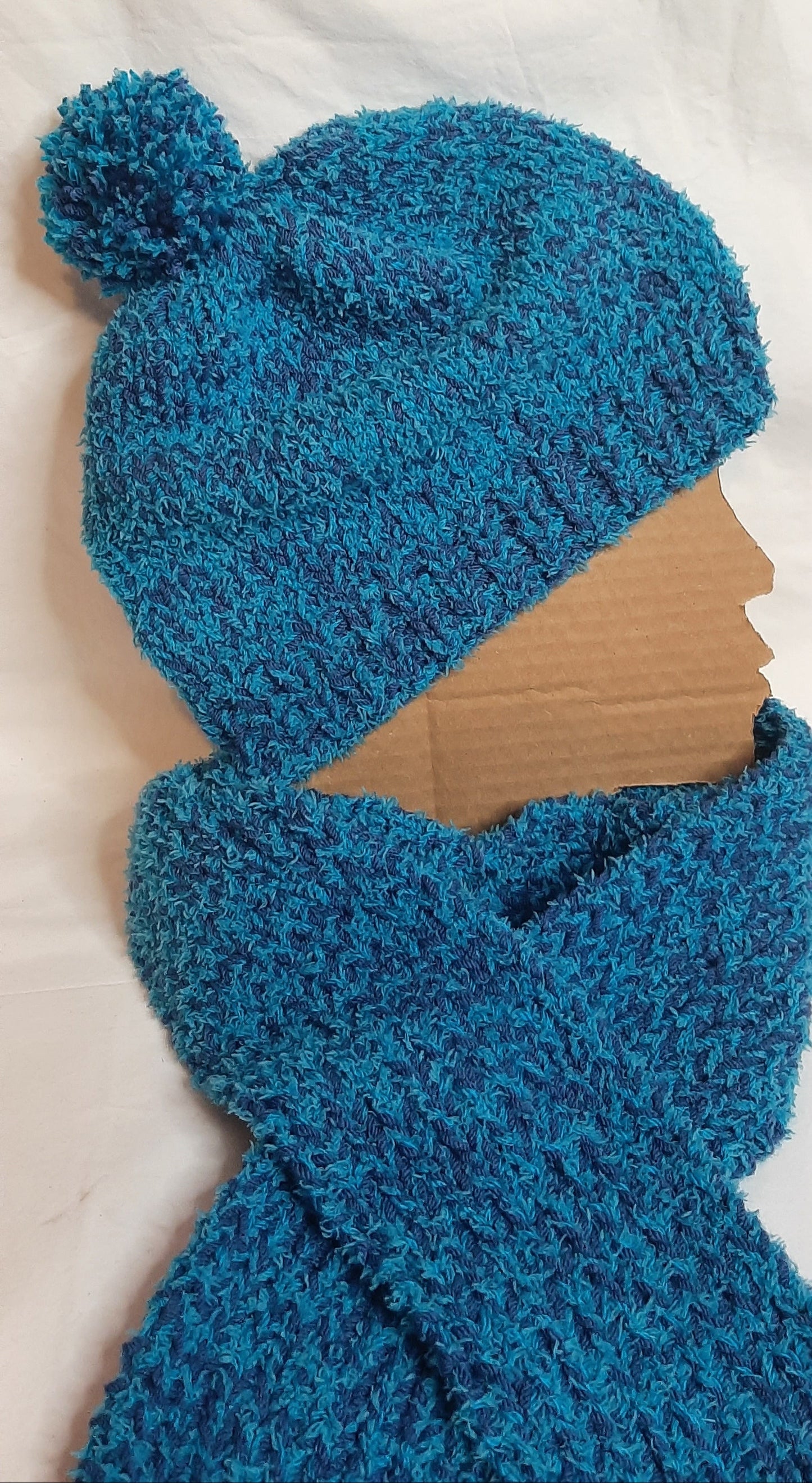 Handmade Knit Scarf and Hat set in Blue, Unisex Scarf and Hat Set