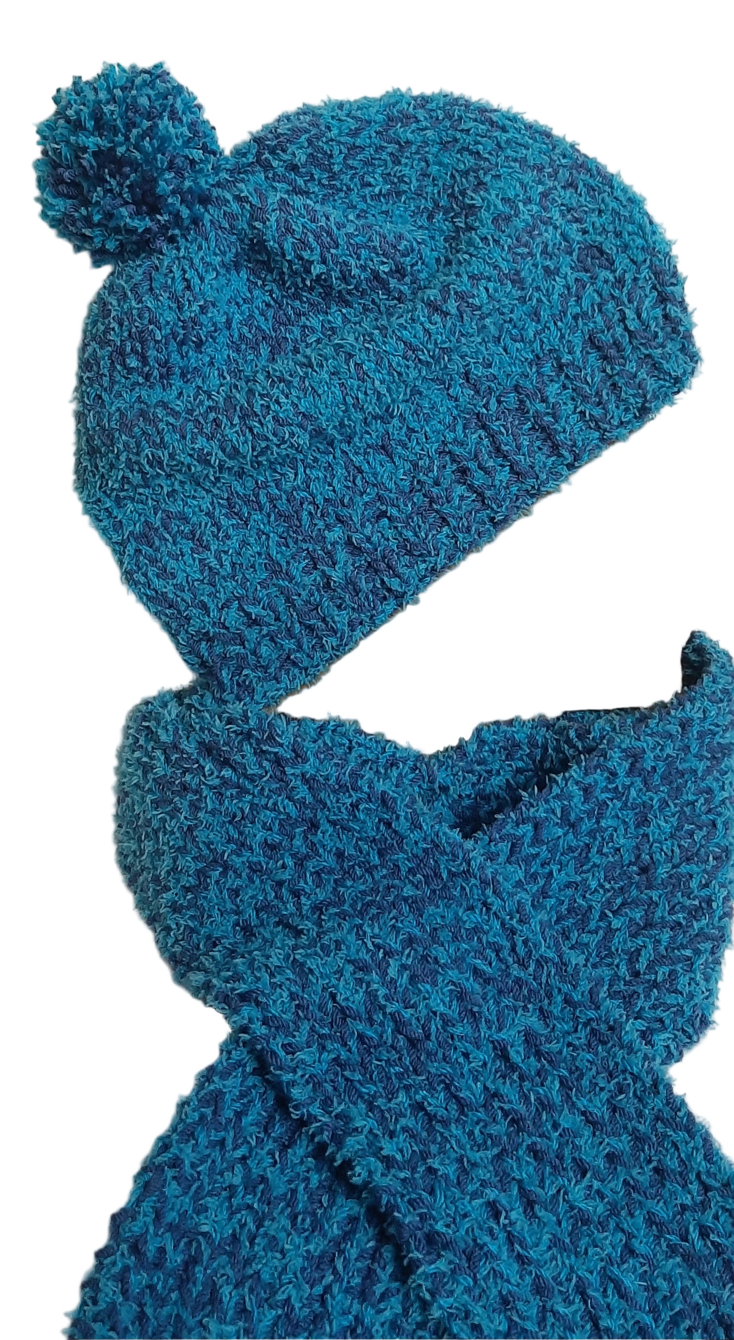 Blue Handmade Knit Scarf and Hat set, Blue Unisex Scarf and Hat Set, Fluffy Scarf and Hat