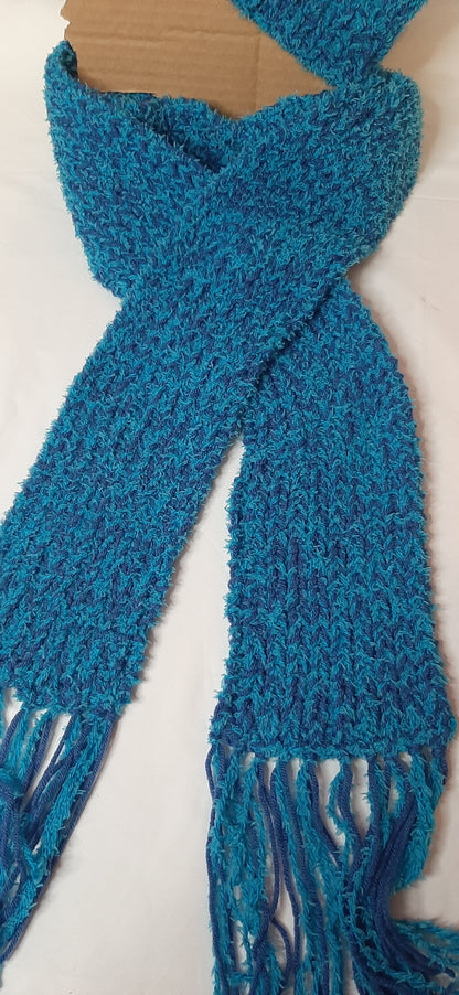 Handmade Knit Scarf and Hat set in Blue, Unisex Scarf and Hat Set