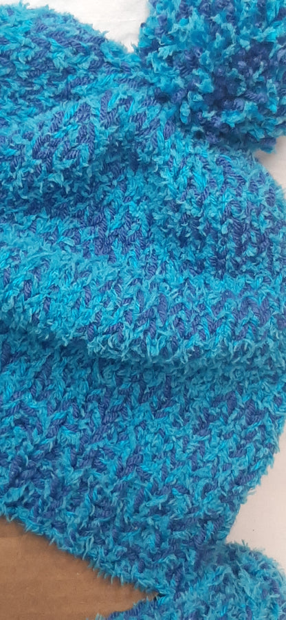 Handmade Knit Scarf and Hat set in Blue, Unisex Scarf and Hat Set