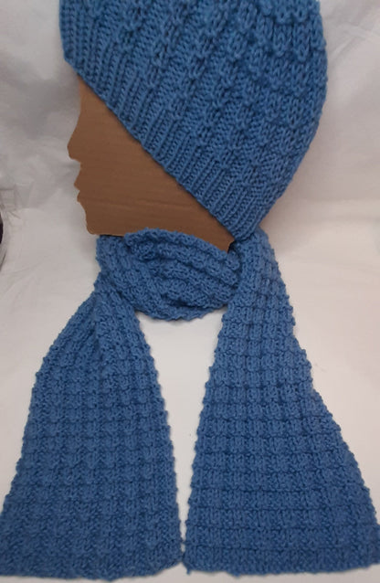 Handmade Knit Scarf and Hat set in Daffodil Blue, Unisex