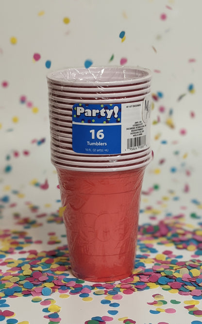 RED Party Cups, 16 oz. Cups, 16 Piece Plastic Party Cups, Disposable Drinking Cups for Party