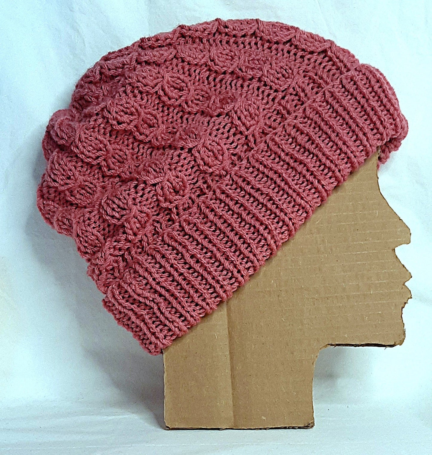 Handmade Knitted Slouchy Hat with Twists Design, Bubblegum Pink