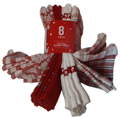 Holiday Kitchen Towel Set – Red & White (8-Piece Premium Collection)