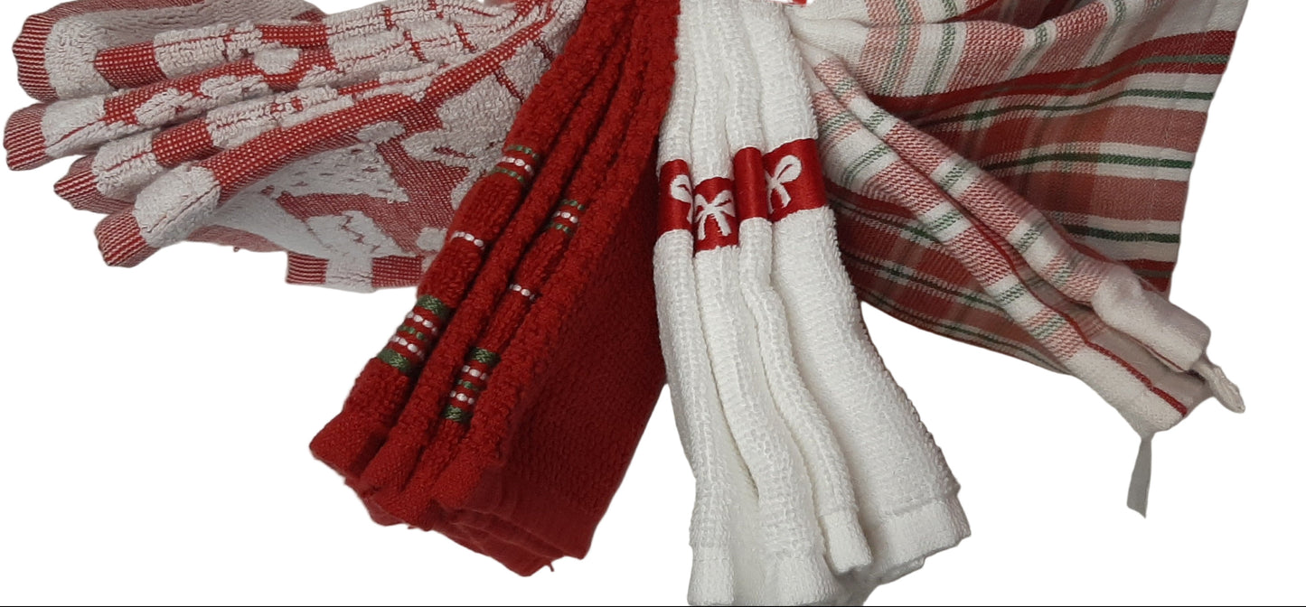 Holiday Kitchen Towel Set – Red & White (8-Piece Premium Collection)
