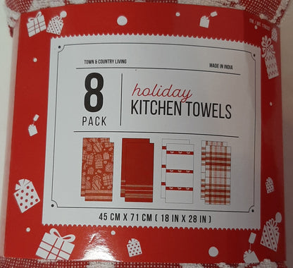 Holiday Kitchen Towel Set – Red & White (8-Piece Premium Collection)