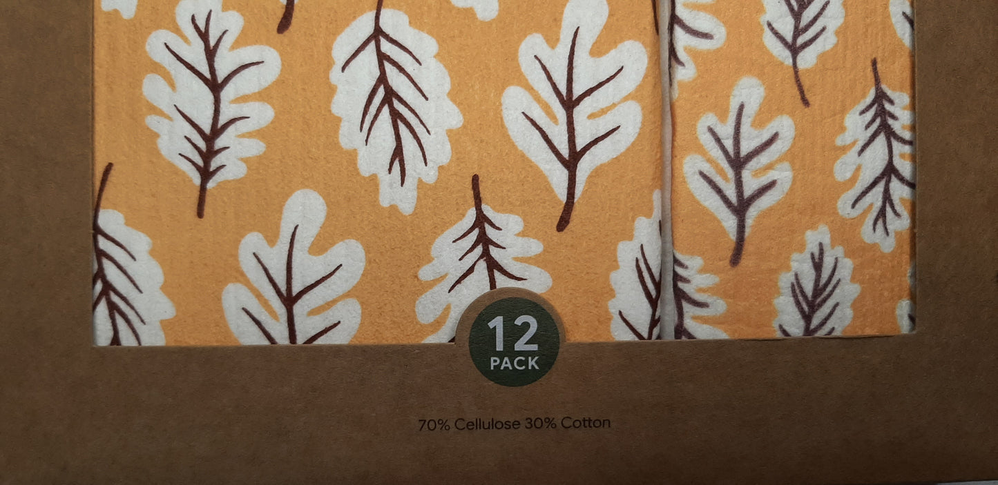 Swedish Dishcloths, Cellulose Cotton Reusable, Washable Dish Cloths, Leaves Print Designs