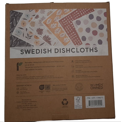 Swedish Dishcloths, Cellulose Cotton Reusable, Washable Dish Cloths, Leaves Print Designs