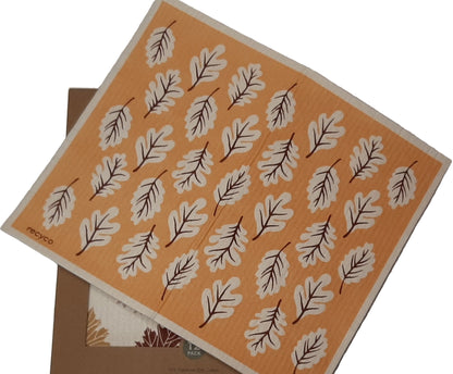Swedish Dishcloths, Cellulose Cotton Reusable, Washable Dish Cloths, Leaves Print Designs