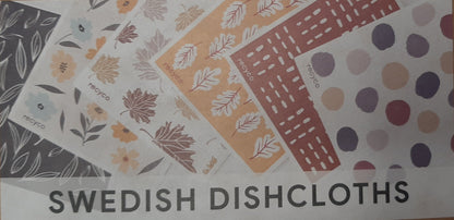 Swedish Dishcloths, Cellulose Cotton Reusable, Washable Dish Cloths, Leaves Print Designs