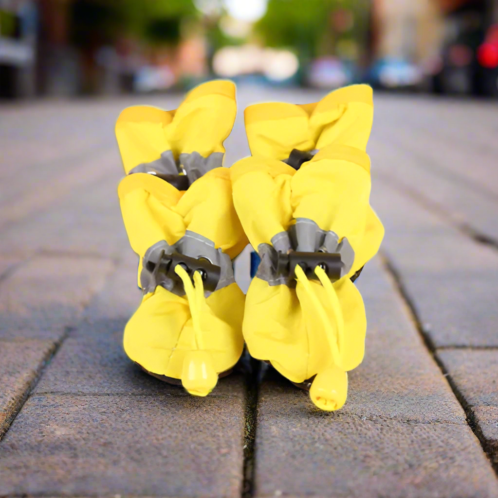 4pc Set of Yellow Dog Shoes, Winter Boots for Dogs, Puppy Dog Booties, Paw Covers