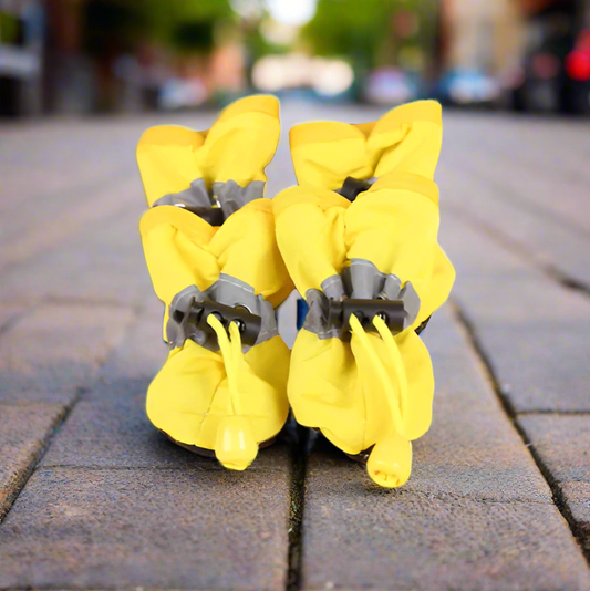 4pc Set of Yellow Dog Shoes, Winter Boots for Dogs, Puppy Dog Booties, Paw Covers