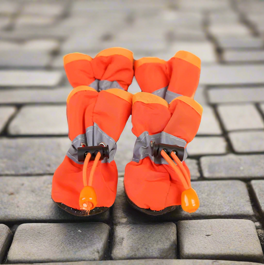 4pc Set of ORANGE Dog Shoes, Winter Boots for Dogs, Puppy Dog Booties, Paw Covers