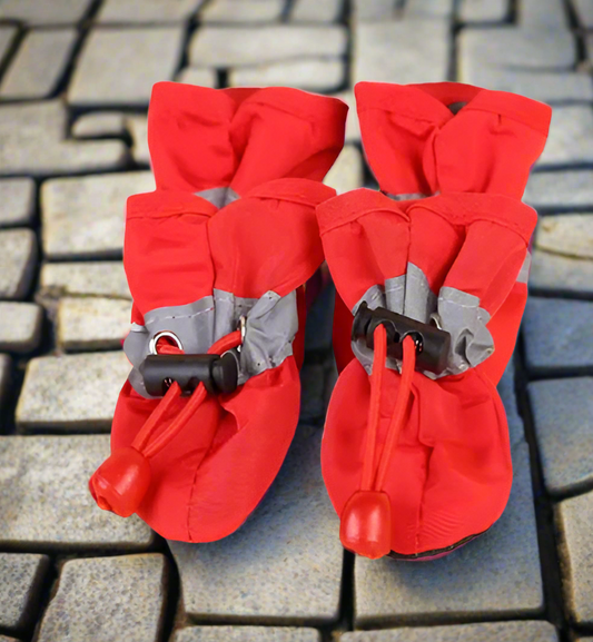 4pc Set of RED Dog Shoes, Winter Boots for Dogs, Puppy Dog Booties, Paw Covers
