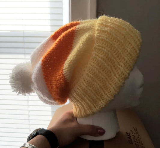 CandyCorn Knit Slouchy Hat, Orange, White and Yellow Hat, Halloween Hat