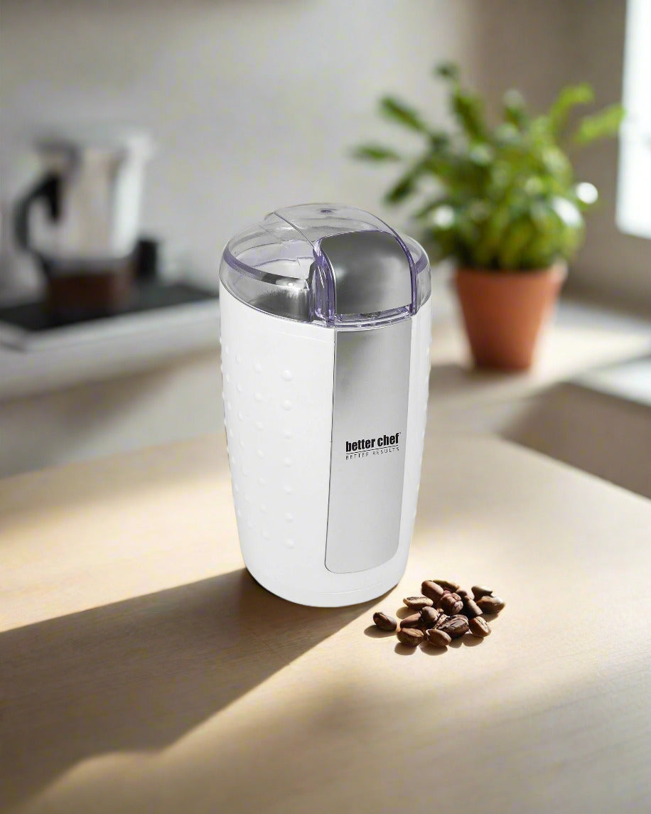 Better Chef Coffee Grinder, Stainless Blade and Chamber, One Touch Operation, Easy Grip Surface, Various Colors