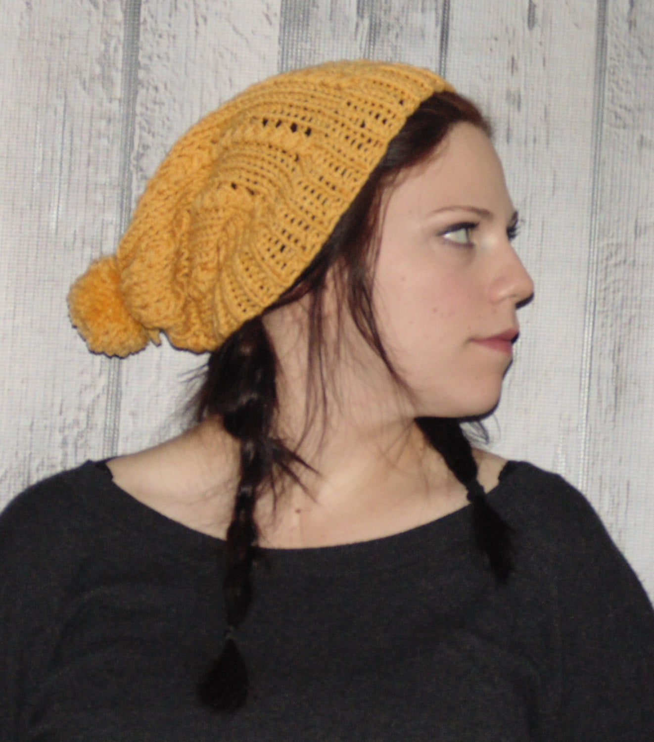 Slouchy Hat, Unisex Hat, Slouchy Handmade Knit Hat, Braided Hat