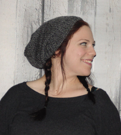 Grey Hat, Slouchy Hat, Unisex Hat, Slouchy Handmade Knit Hat