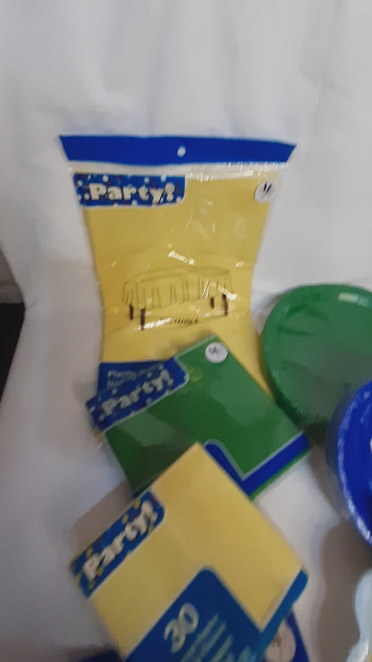 Dinosaur Party Set for 16 – Blue, Yellow & Green Theme with Disposable Plates, Napkins, Cups & Decorations