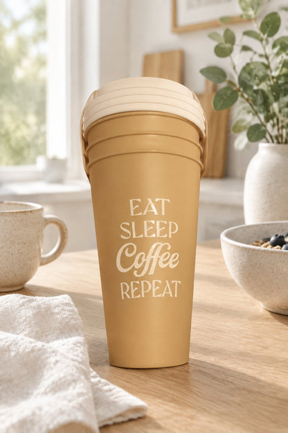 Reusable Cups with Lids, 16 oz. - Eat, Sleep, Coffee, Repeat set of 3