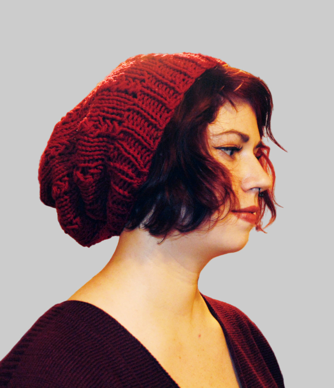 Slouchy Hat, Unisex Hat, Slouchy Handmade Knit Hat, Braided Hat