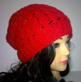 Handmade Knitted Slouchy Hat with Twists Design, Burgundy
